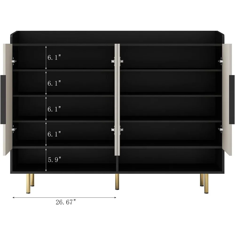 Shoe Storage Cabinet Open Compartments, Free Standing Shoe Rack 4 Doors and Adjustable Shelves Sideboard Cabinet