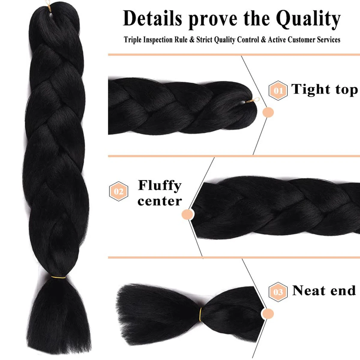 Black Jumbo Braiding Hair Synthetic Jumbo Crochet Braiding Hair For Box Twist Braids Hair Extensions Pre Stretched Box Braids