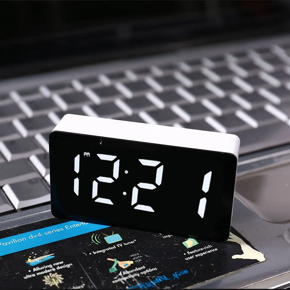 Modern LED Mirror Alarm Clock - Stylish Digital Desk Accessory for Home and Bedroom Decoration