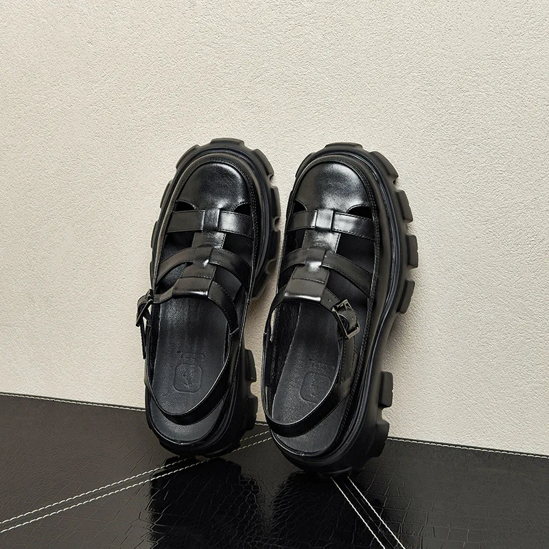 

6 Cm Height Platform Mens Genuine Leather Sandals Luxury Handmade Quality 2024 New Designer Black Summer Formal Social Shoes Man