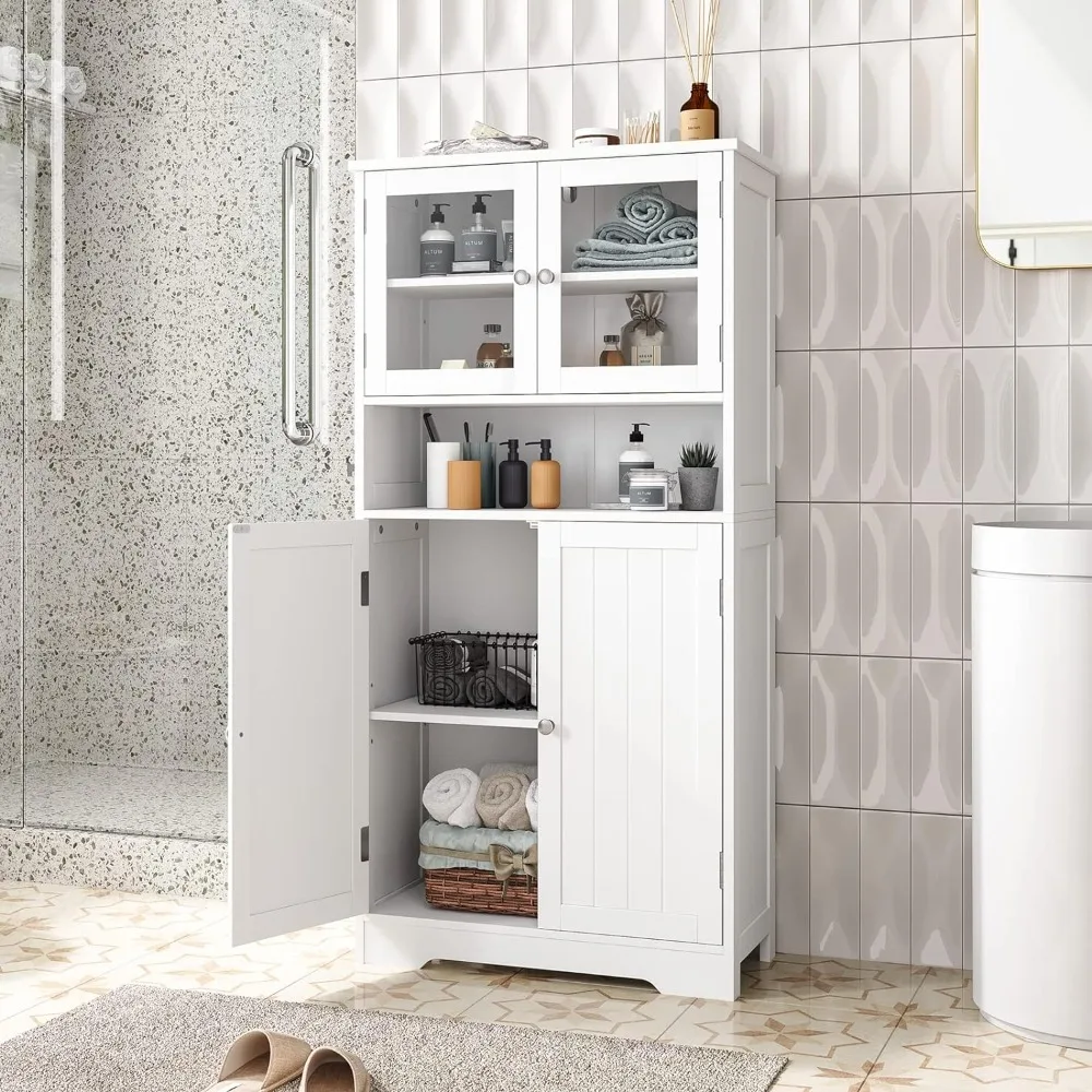 

Bathroom cabinet, independent floor standing cabinet with open shelves, large display cabinet with doors, bathroom cabinet