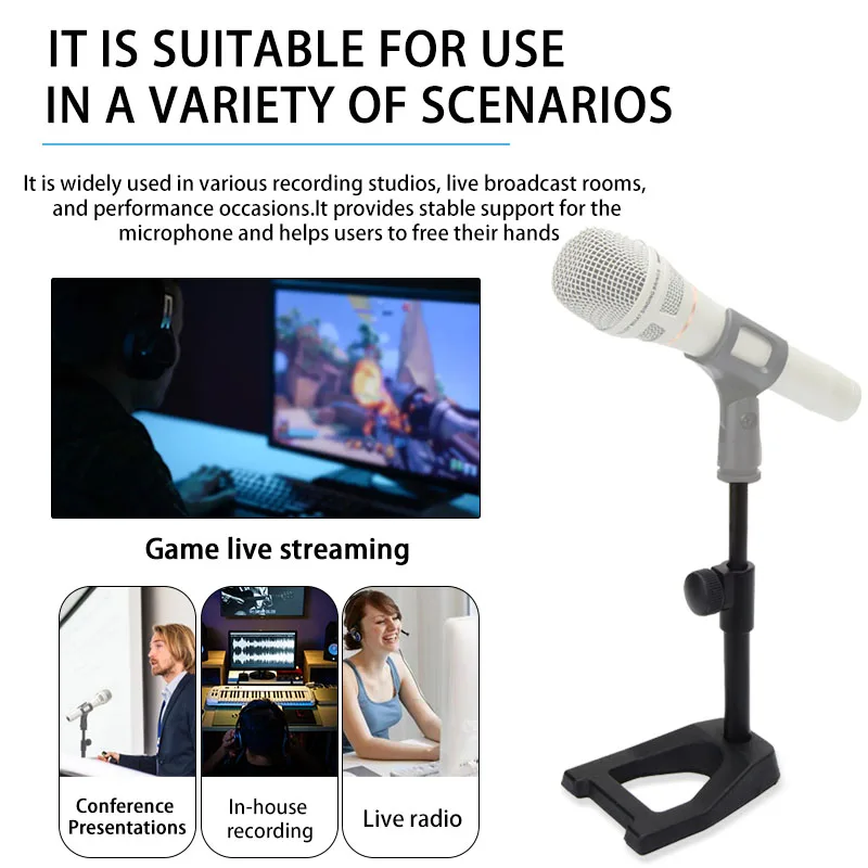 Desktop microphone stand adjustable 3/8-inch screw retractable microphone stand, for live singing、 entertainment live streaming