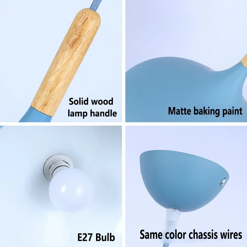 Nordic Colored Chandelier Wooden Pendant Light Bedroom Living Room LED Lamp Single Head Aluminum Children Room Lighting Fixture 4