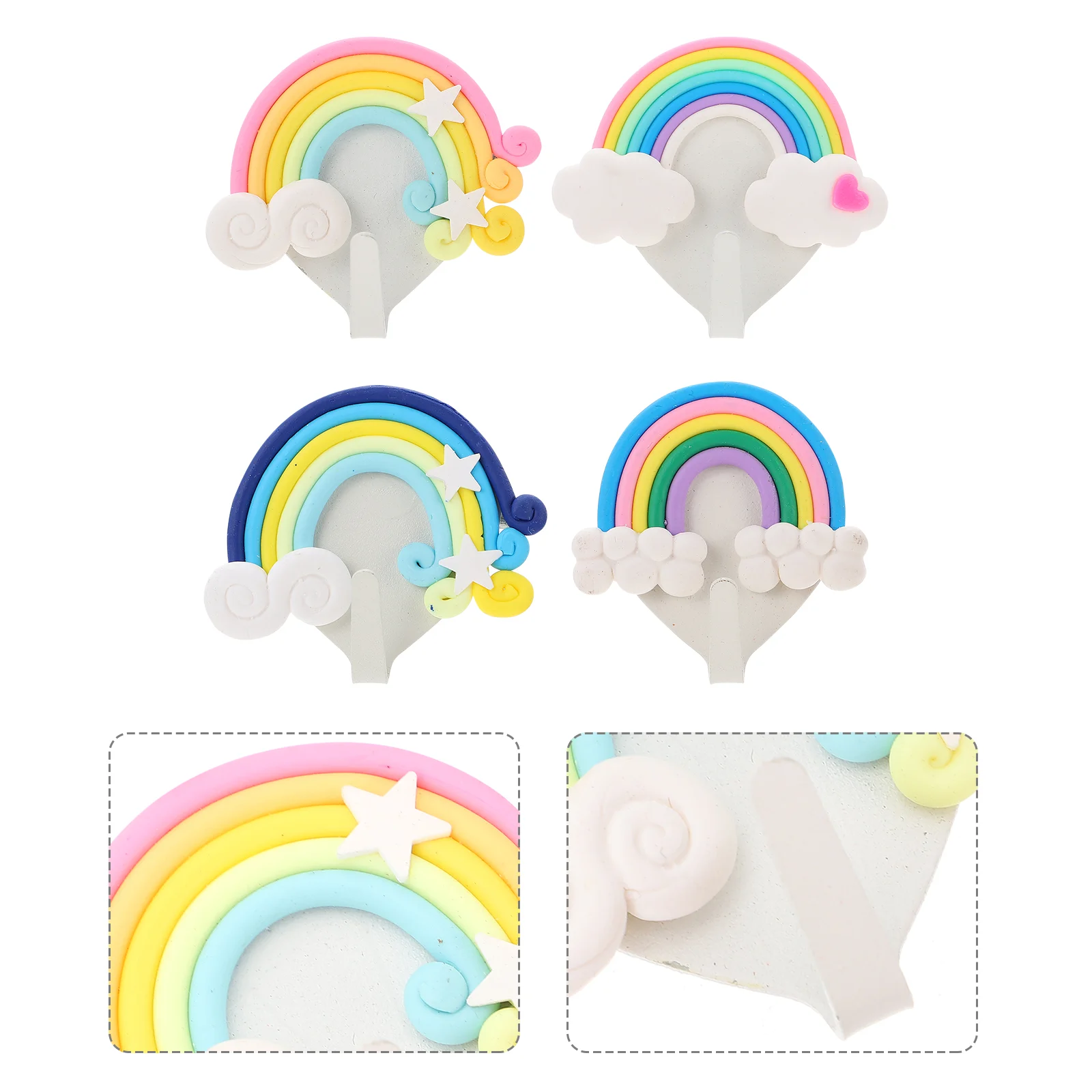 

Kitchen Wall Hook Rainbow Key Hat Towel Hooks Adhesive Cute Clouds Star Decorative Mounted Hanger Home Office Room Decor