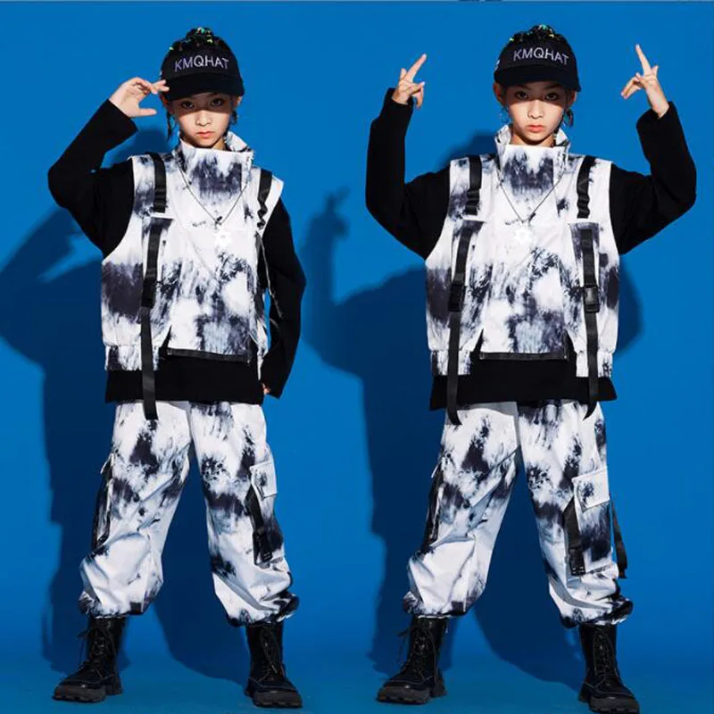 

Kids Teenage Showing Outfit Hip Hop Clothing Tie Dye Jacket Vest Jogger Pants For Girls Jazz Dancewear Costumes Street Clothes