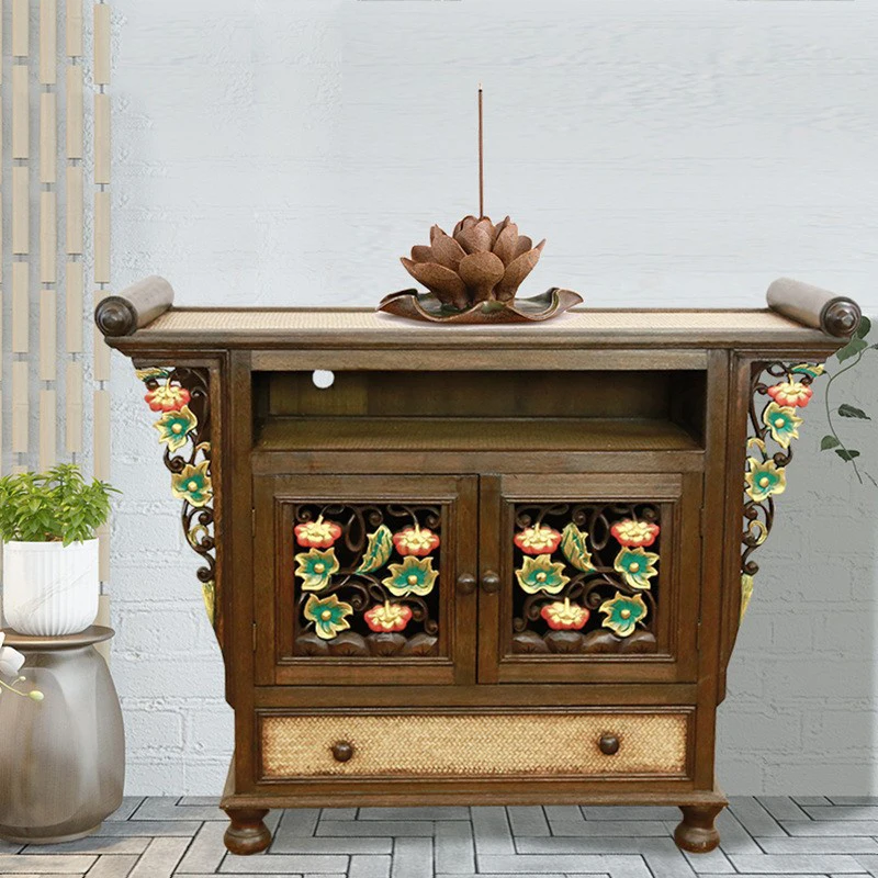 

Southeast Asian Hotel Furniture Carved Hand-painted Hallway Entrance Cabinet Living Room Side Table Entrance Table Club Cabinet