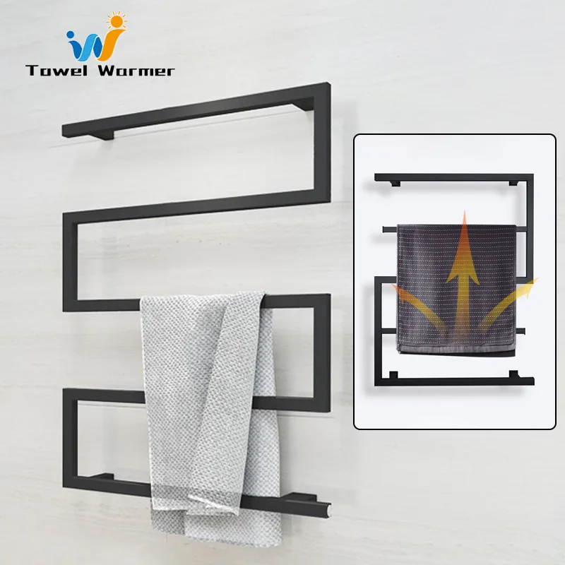 Bathroom Black Electric Heated Towel Rail Stainless Steel Creative Electric Towel Rack Hidden/Exposed Wire Smart Warmer
