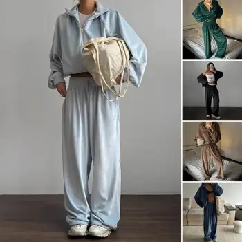 Plus Size Tracksuit Women Women Tracksuit Women’s Two Piece Tracksuit Set Cropped Zip-up Sweatshirt Wide Leg Sweatpants Spring