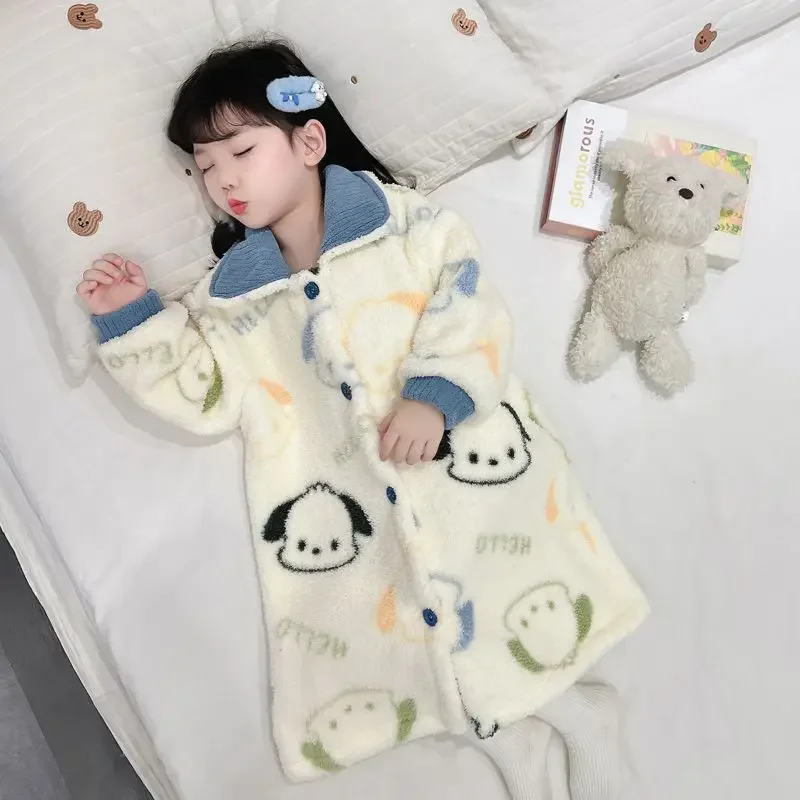 Children's Flannel Nightgown Autumn Winter Cartoon Children's Baby Warm Coral Fleece Pajamas Boys and Girls Bathrobes