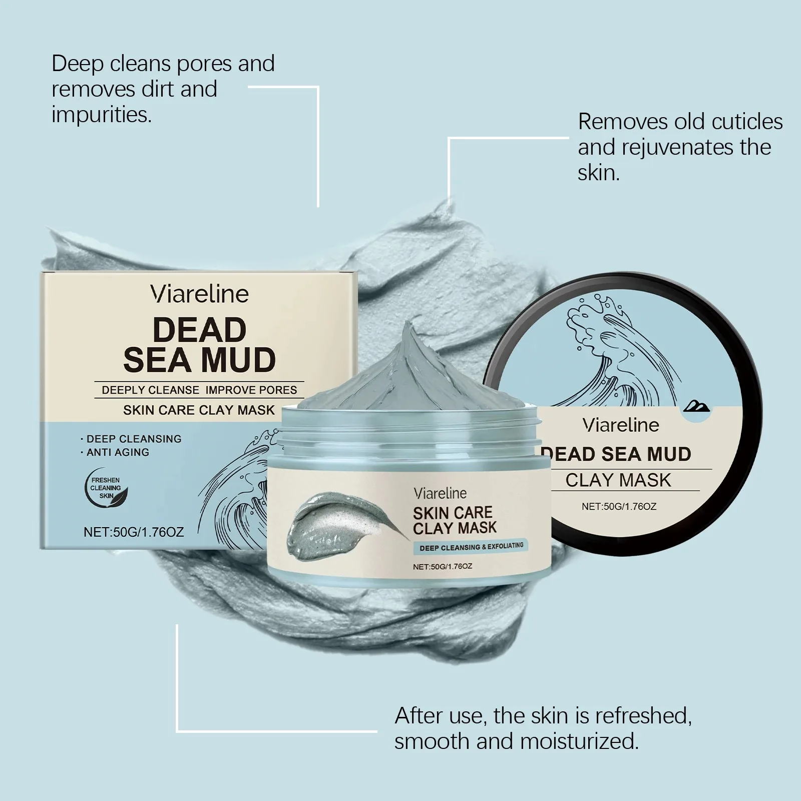 Description Picture 6 of itemMud Face Mask Deep Cleaning Moisturizing Shrinks Pores Acne Treatment Mask Removes Blackheads Control Clay Facial Skin Care