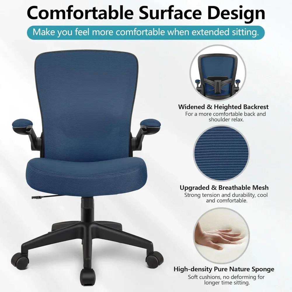 Office Chair, Ergonomic Desk Chair Breathable Mesh Chair with Adjustable High Back Lumbar Support Flip-up Armrests, Executive R