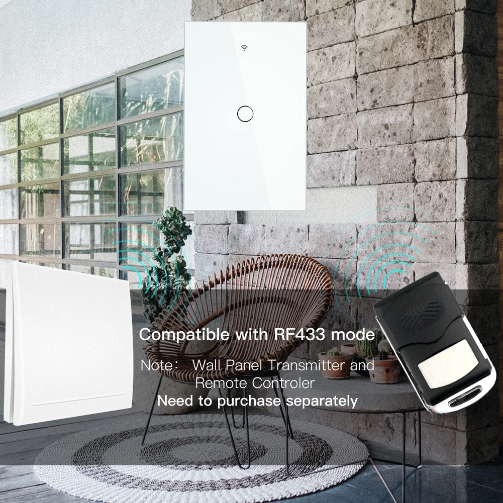 WiFi 스마트 벽 조명 스위치 유리 패널 RF433 및 Wi-Fi 스마트 라이프 Tuya APP 원격 제어는 Alexa Google 홈 1/2/3 Gang과 함께 작동합니다.