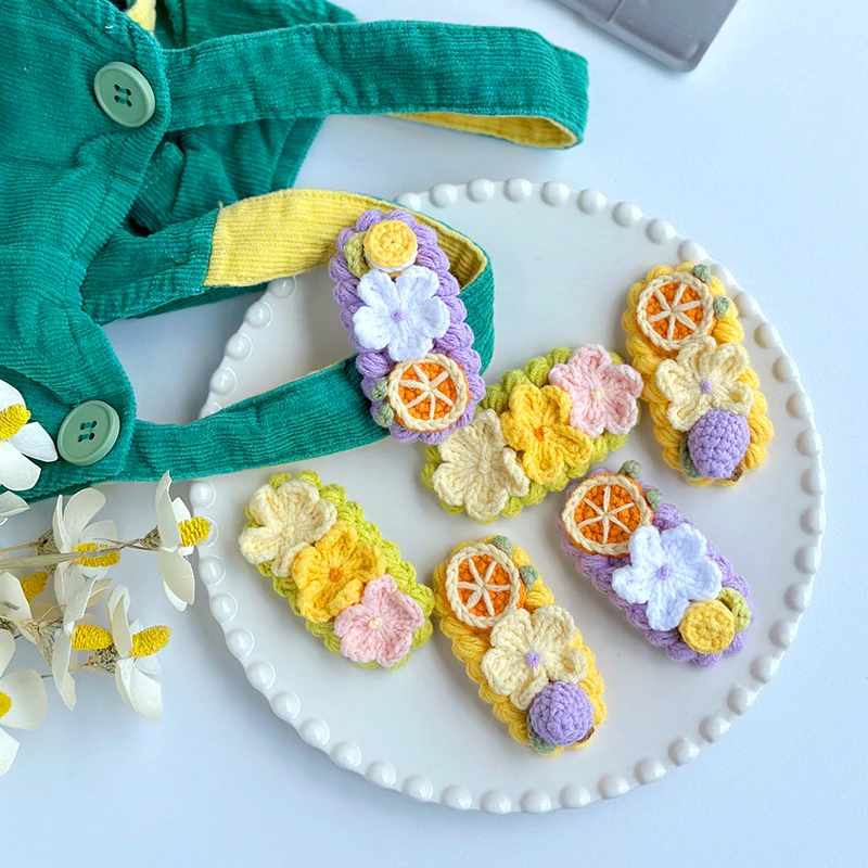 

Handmade Woven Fruit Hairpin Cute Wool Crochet Flower Side Clips Headdress Sweet Girl Cream Puff Hairpins Party Hair Accessories