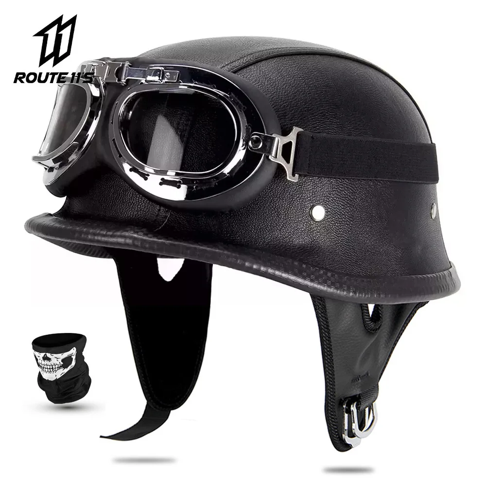 Retro Motorcycle Helmet Safety Helmet with Buffer Layer Protective Helmet RUSTOO Black Motorcycle Half Helmet 