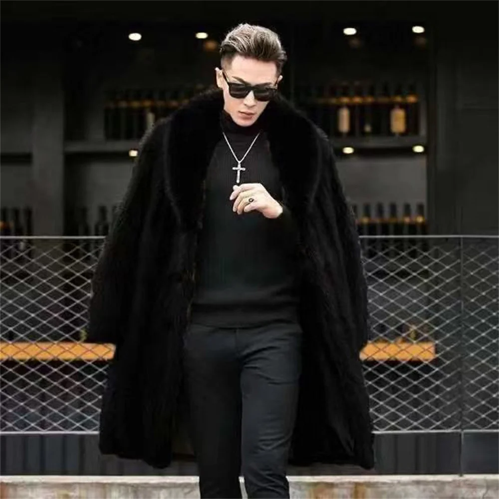2 Colors 9XL Winter Warm Loose Overcoat Plus Size Open Stitch Plush Coat Men Faux Mink Fur Cardigan Thicken Long Trench