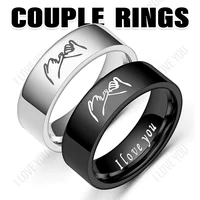 Fashion Titanium Steel Couple Rings With Letters I LOVE YOU Inside Jewelry Gifts For Love Couples Black And White Two Styles 1