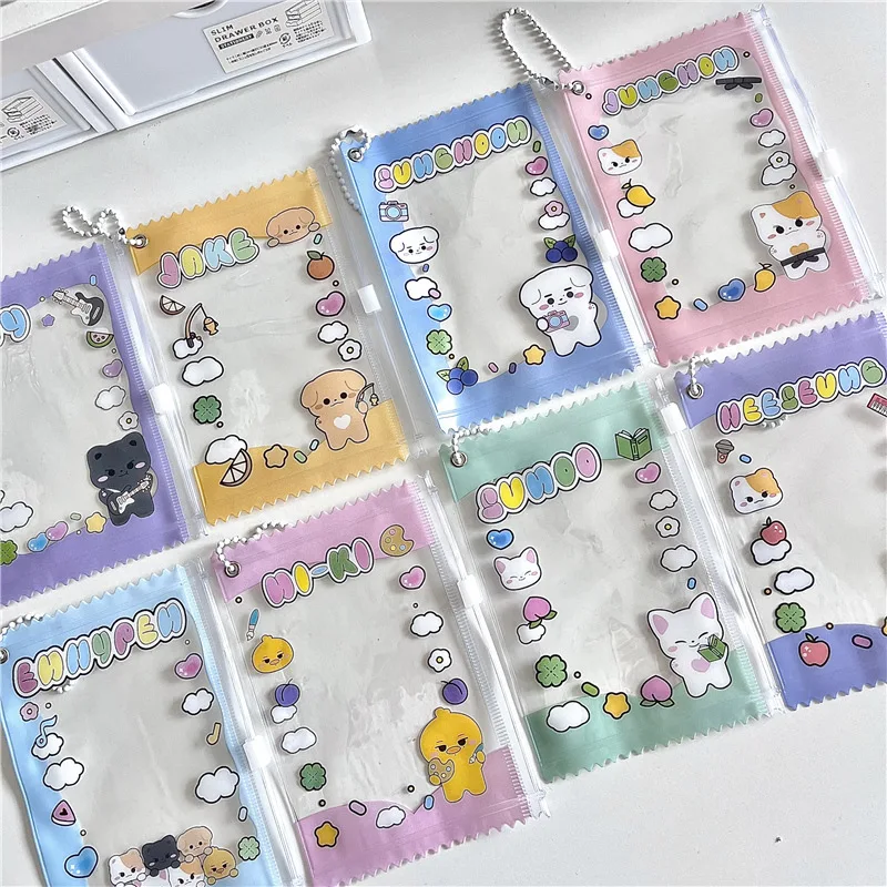 1 Pcs Kpop Photocard Holder Keychain Cardholder Plastic Cover Kawaii Korean Key Chain Card Covers 2