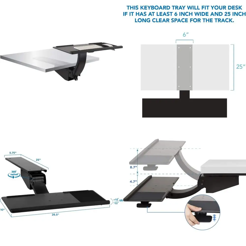fully adjustable desk keyboard tray with mouse drawer, ergonomic standing desk solution for enhanced comfort