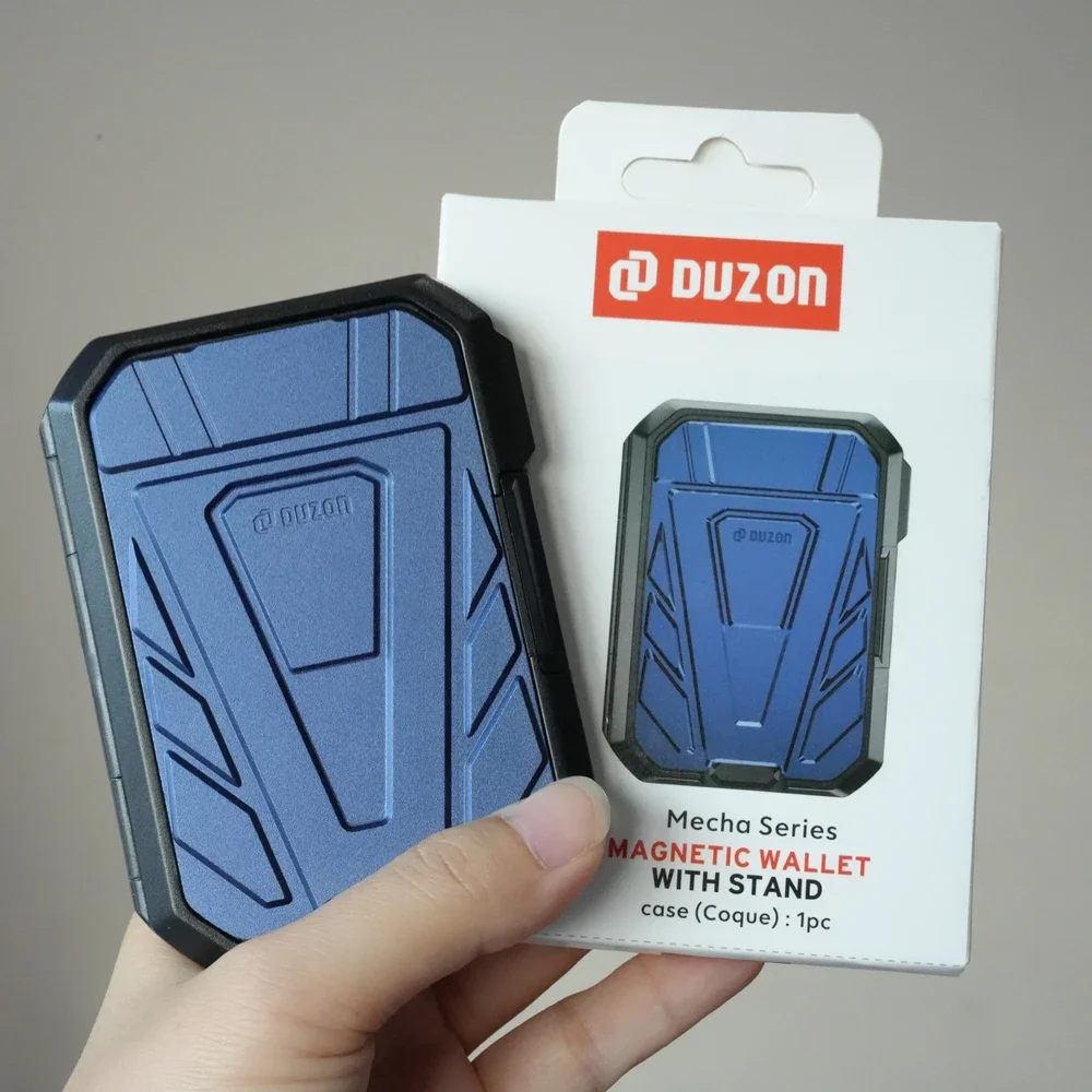 DUZON Armor Hard Magnetic Wallet with Adjustable Metal Kickstand and Detachable Snap-on Card Holder