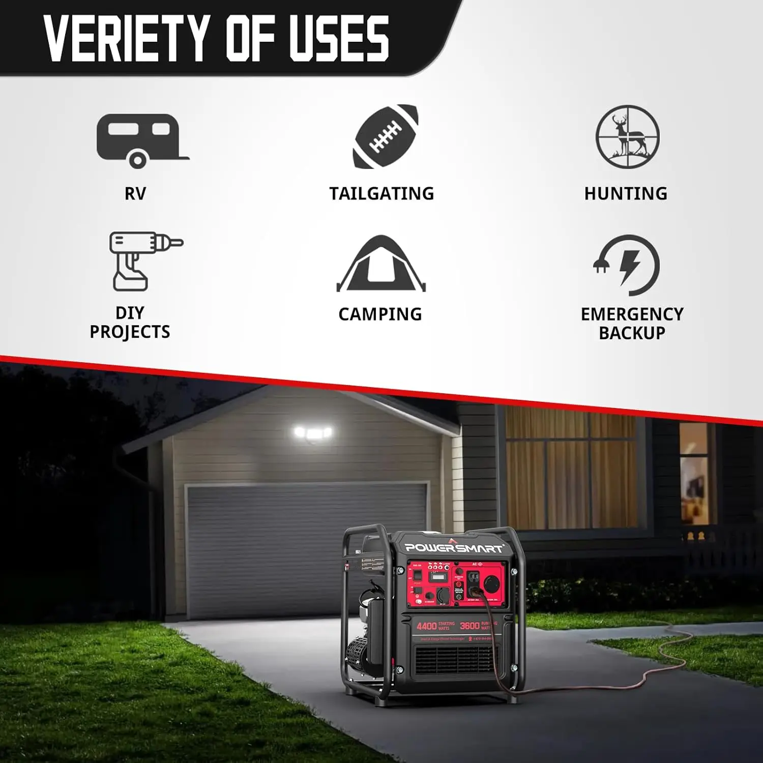 4400 Watt Home Backup Portable Open Frame Generator with Inverter Technology, RV Ready 30A Outlet,Gas Powered, Lightweight for H