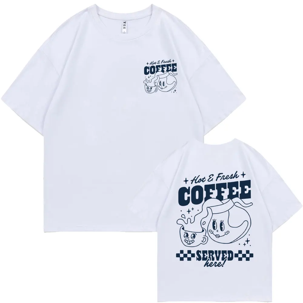 

Funny Hot Fresh Coffee Graphic Print Tshirt Men Women Cute Vintage Cartoon Oversized T-shirts Men's Casual 100% Cotton Tee Shirt