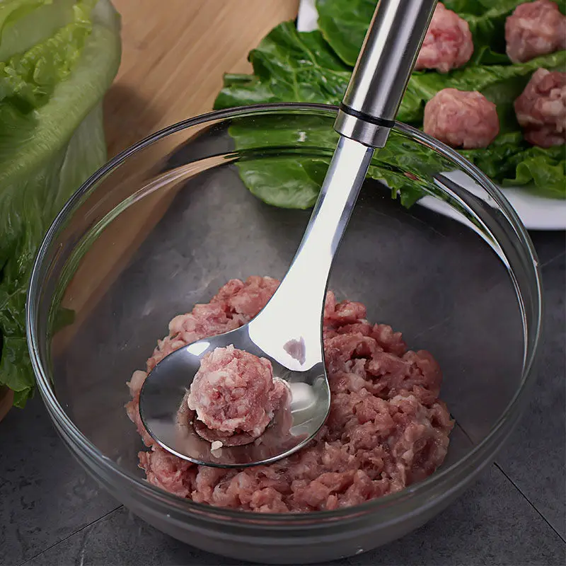 

Антипригарная ложка для приготовления фрикаделек, кухонный инструмент из нержавеющей стали, не прилипает, креативная форма для мяча, ложка, кухонное приспособление