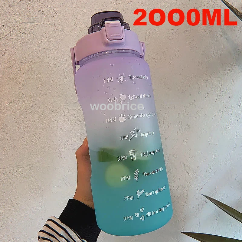 Motivational 2L Portable Sports Water Bottle with Time Marker and Stickers