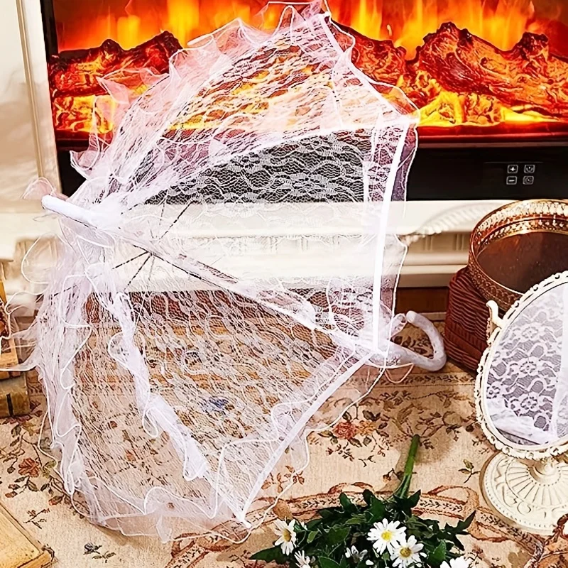 Parapluie De Mariée En Dentelle Blanche – Parasol Romantique Vintage – Accessoire Photo, Décoration De Mariage, Danse