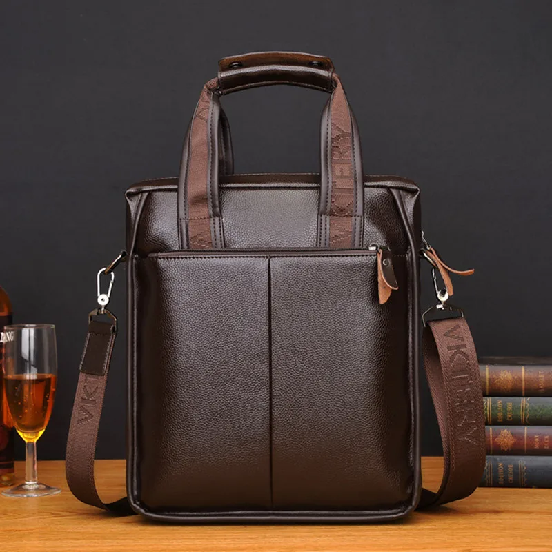 Vintage Soft Leather Men's Briefcases Business Vertical Hand Tote Bag Office Male Shoulder Messenger Bag
