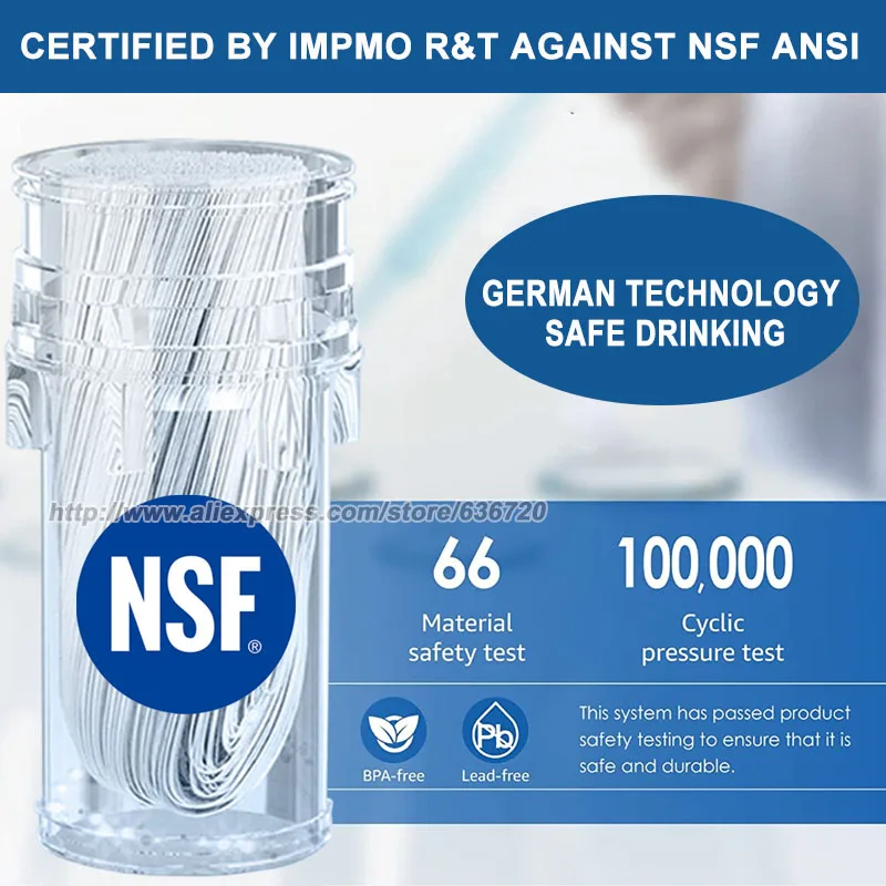 3단계 0.01μm 초미세여과 중력식 정수 필터, NSF 인증, 304 스테인리스 스틸, 4개 필터 및 스탠드 포함, 2.25G