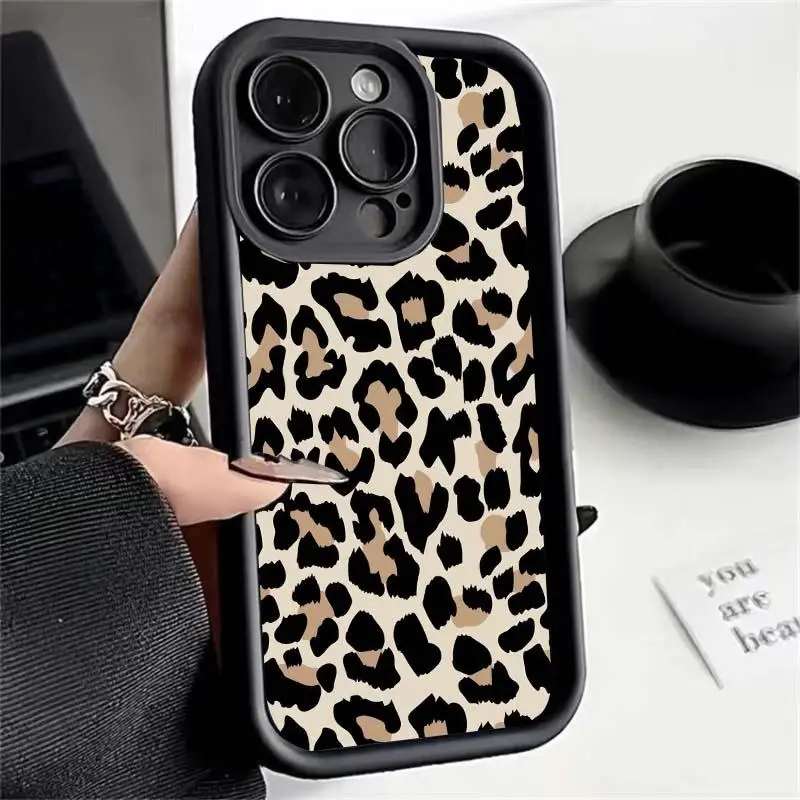 Luxury Retro Black Brown Leopard Print Matte TPU Phone Case — Anti-Falling Cover