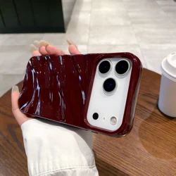 Silk Pattern Wavy Shockproof Phone Case - Soft Protective Back Cover - iPhone 12 Pro Max (Wine Red)