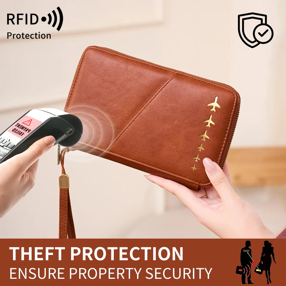 Nieuwe Family Holder RFID-blokkerende reisdocumententas voor dames en heren, multifunctionele paspoortportemonnee van PU-leer._voghion.com