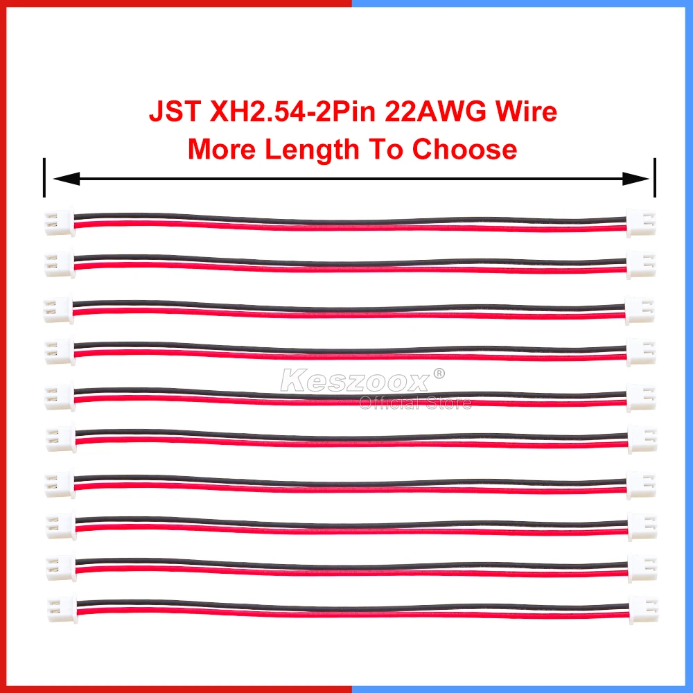 Keszoox JST XH2.54 XHP-2 2.54mm 와이어 케이블 커넥터, 2P 암 커넥터 하우징 및 22 AWG Wre
