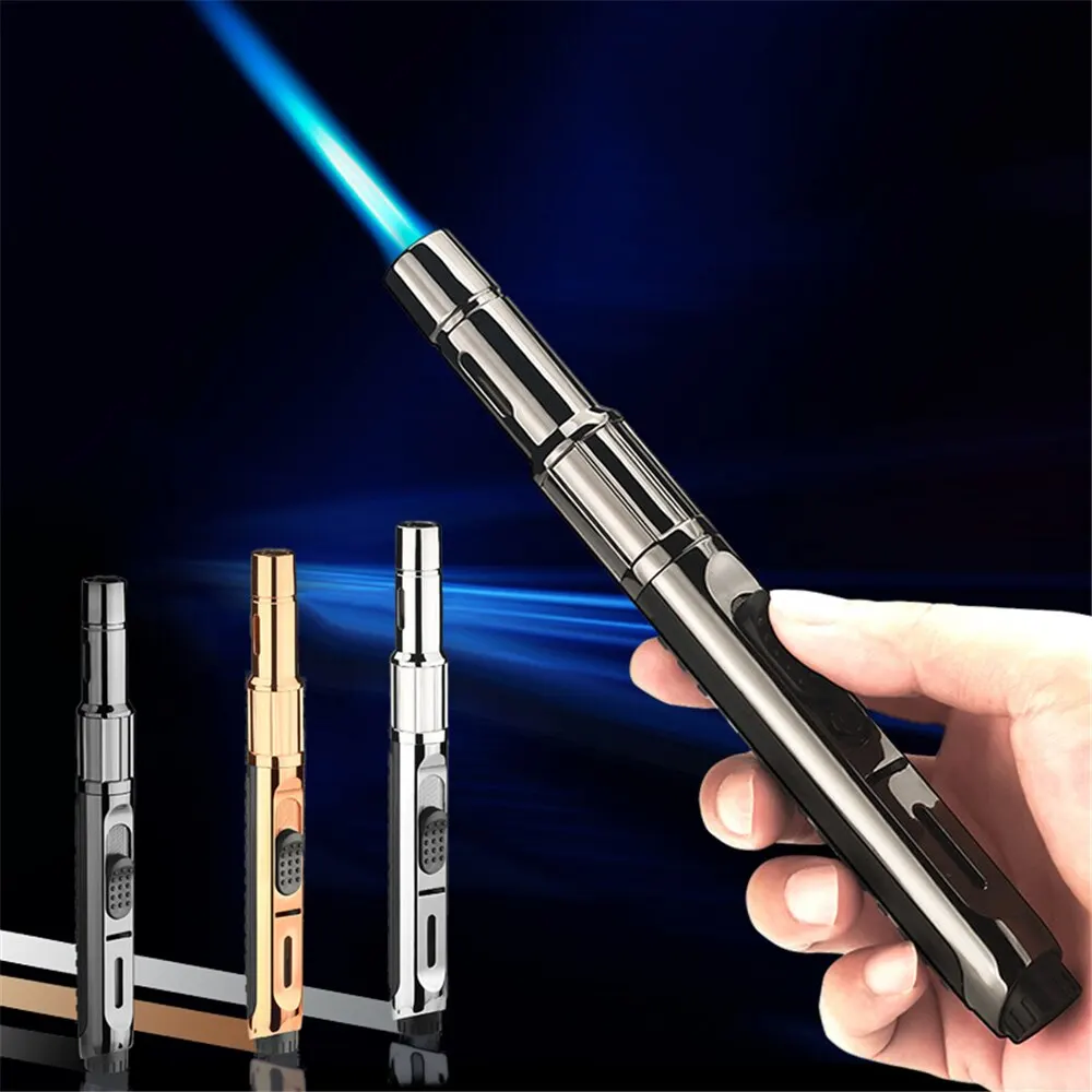 

High-Flame Pen-Style Blue Flame Direct-Fire Turbo Gas Lighter Portable Metal Windproof Wildfire Flamethrower Cigar Accessories