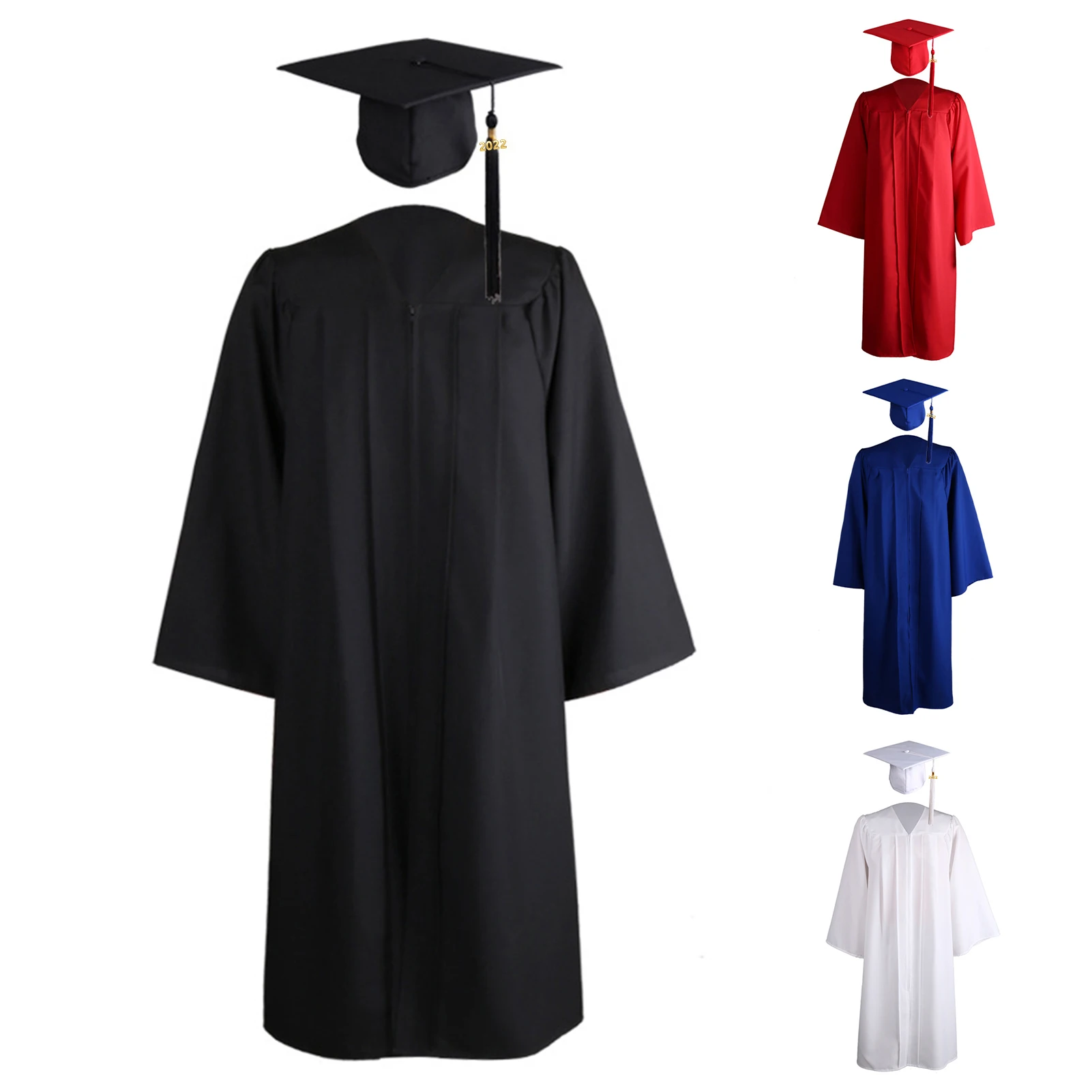 Adult Zip Closure University Academic Graduation Gown Robe Mortarboard Cap