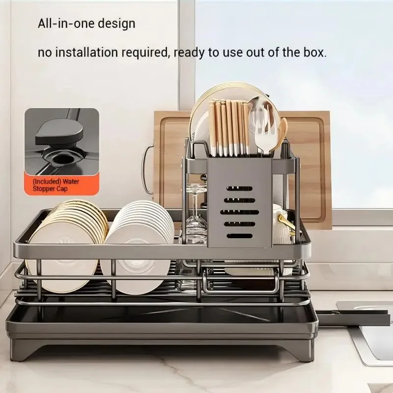 Stainless Steel Adjustable Dish Drying Rack With Drainboard Over Sink Plate Organizer Kitchen Storage Rack