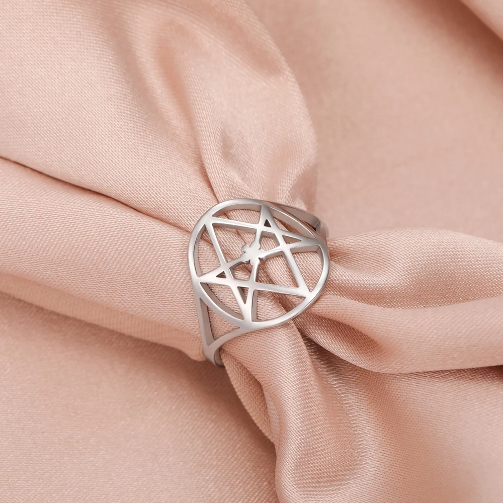 Dawapara Unicursal Hexagramm Symbol Edelstahlring für Männer Frauen Thelema Heilige Geometrie Spiritueller Schmuck – Detail 12