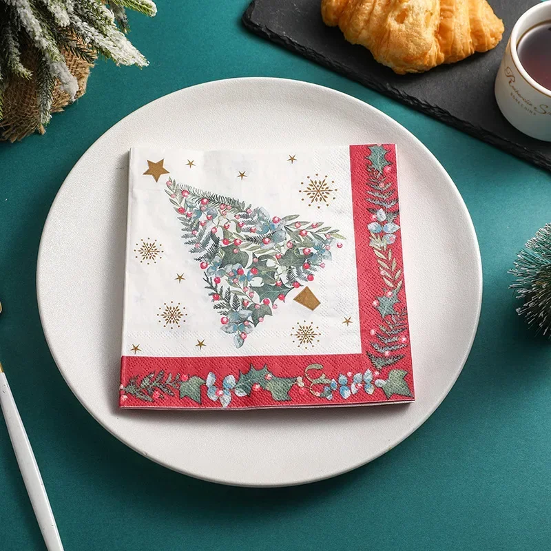 Christmas Party Ambience Decorative Paper Family Paper Towel Printed Napkin Colourful Christmas Series Square Tissue
