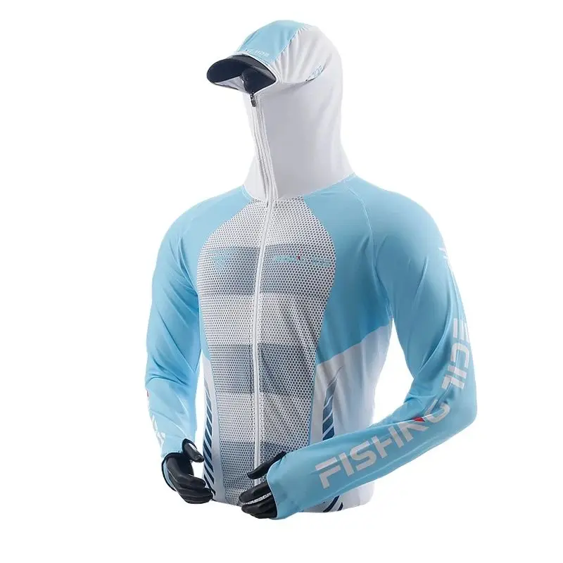 Fishing Shirt For Men Summer Sun Protection UV Resistance Breathability Quick Drying Ice Silk Fishing Hoodie Outdoor Sport Shirt
