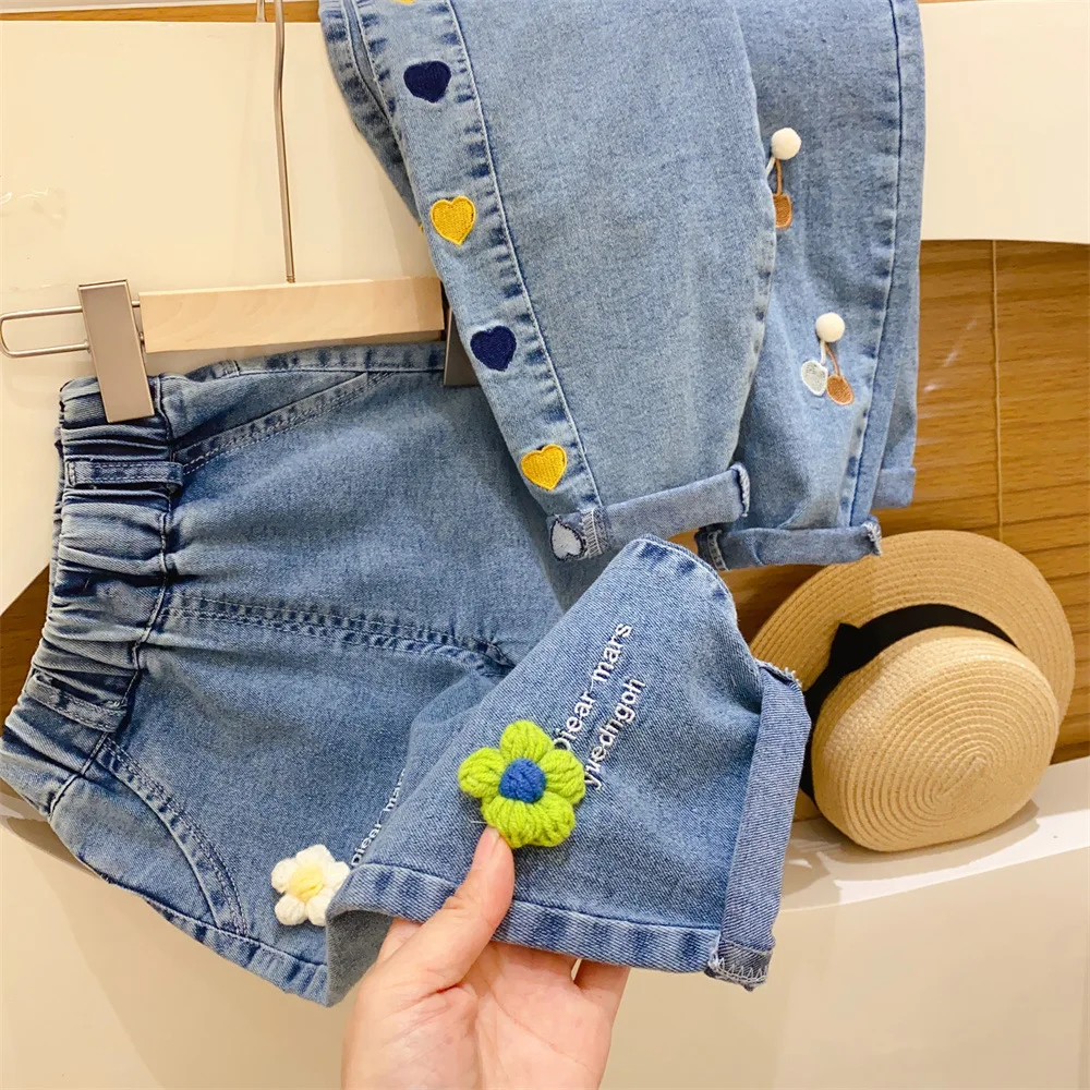 2023 Fashion Girls Jeans For Kids Clothes Flowers Denim Pants Autumn Baby  Girl Straight Trousers 1-6 Years Kids Harem Jean - AliExpress