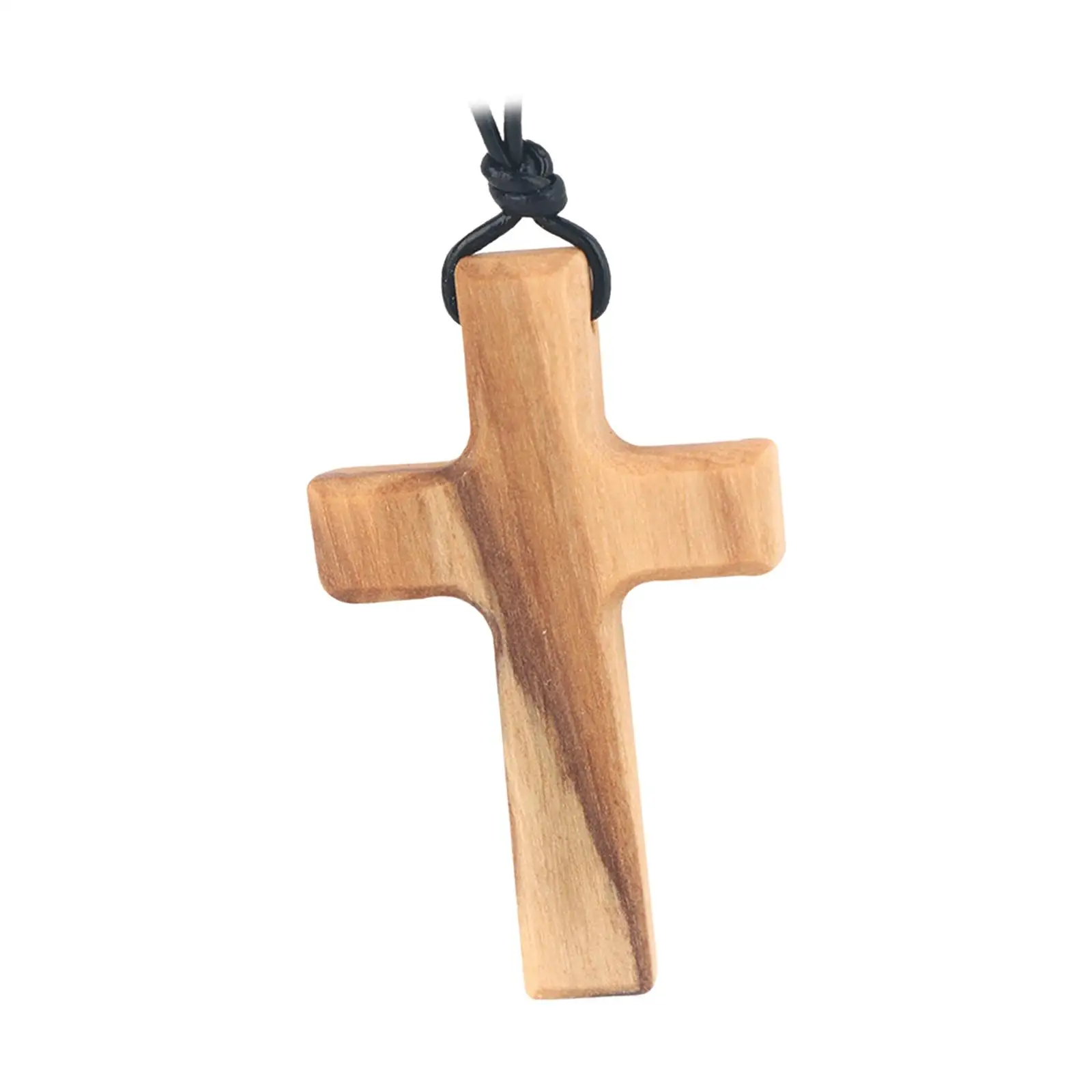 Olive Wood Cross Necklace Creative Handmade Decorative Hand Carved for Birthday Christmas Valentines Day Wedding Anniversary