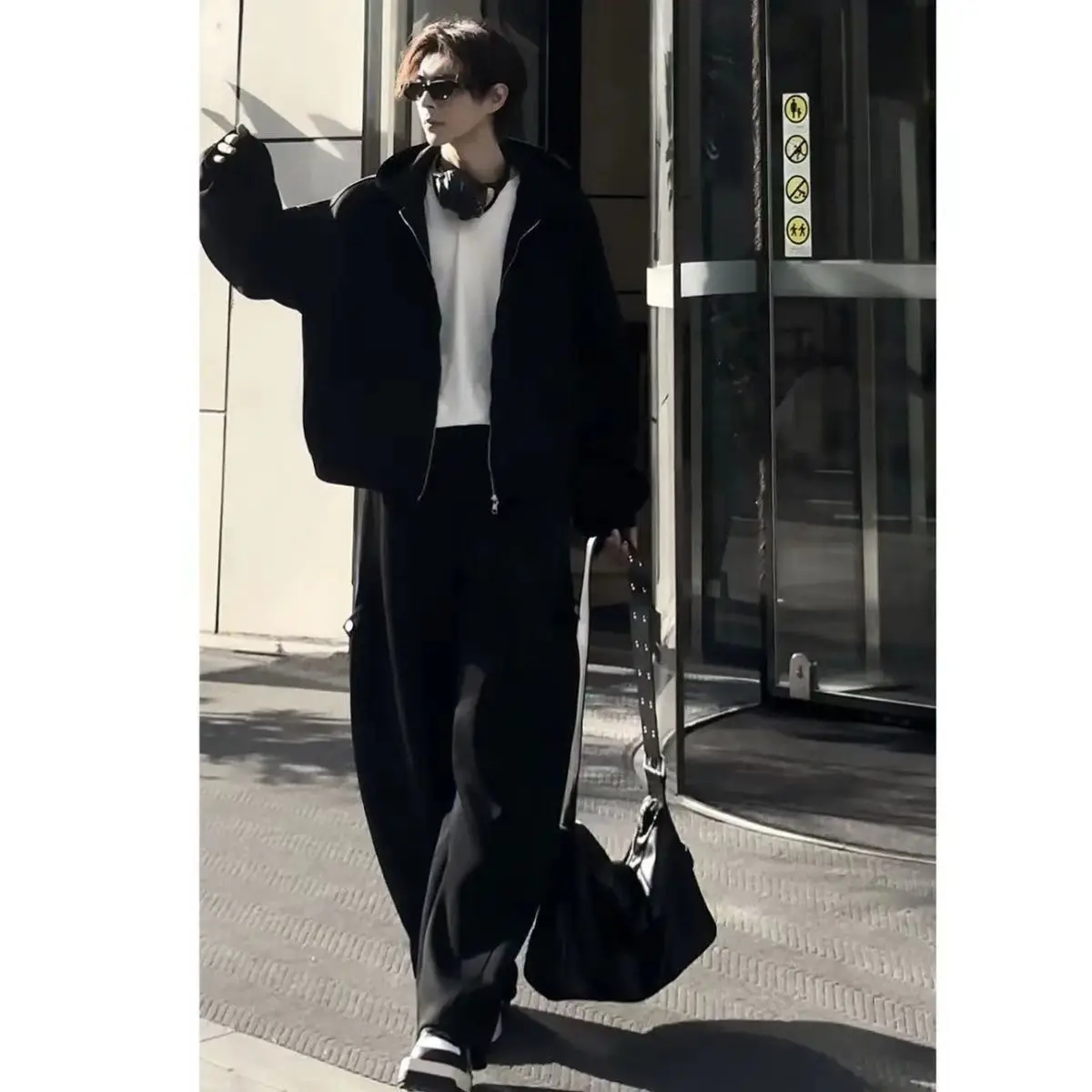 Autumn New Men's Clothing Trendy Air Layer Hooded Sweatshirt Loose Silhouette Long-sleeved Jacket Couple Sports and Leisure Suit 4