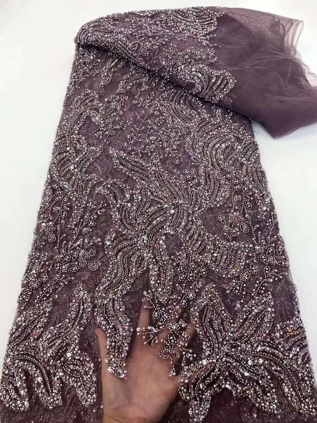 

high Quality African Nigerian Tulle Lace Fabric With Sequins Embroidery Sewing Guipure Net Cloth Prom Dresses Beads 5yards Ws