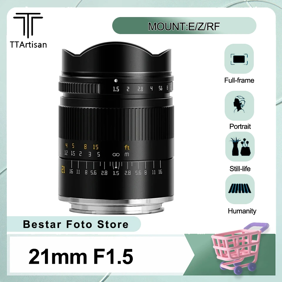 

TTArtisan 21mm F1.5 Full Frame Manual Focus Camera Lens for Canon R5 R6 Nikon Z50 Z7II Sony A5000 A7S A9 Lumix S1 Sigma FP