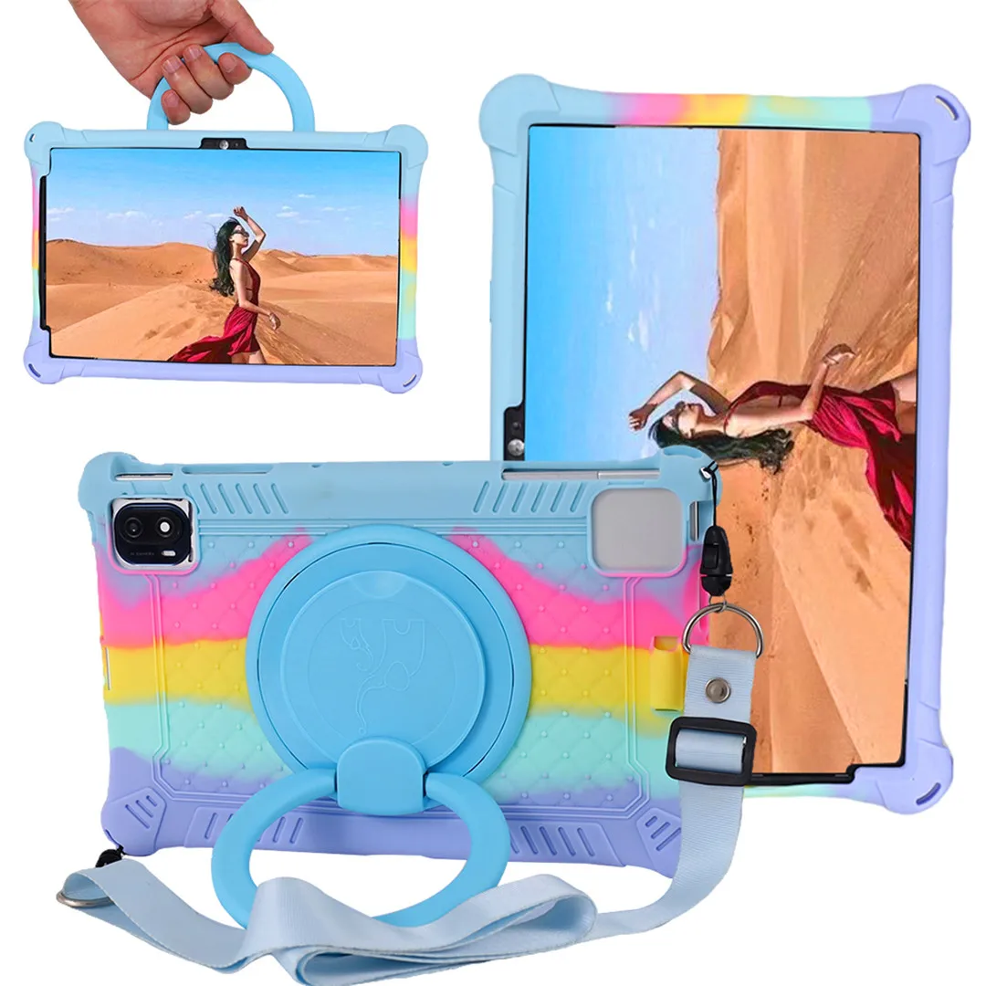 Kids-Friendly Rotating Bubble Silicone Tablet Case with Stand and Shoulder Strap
