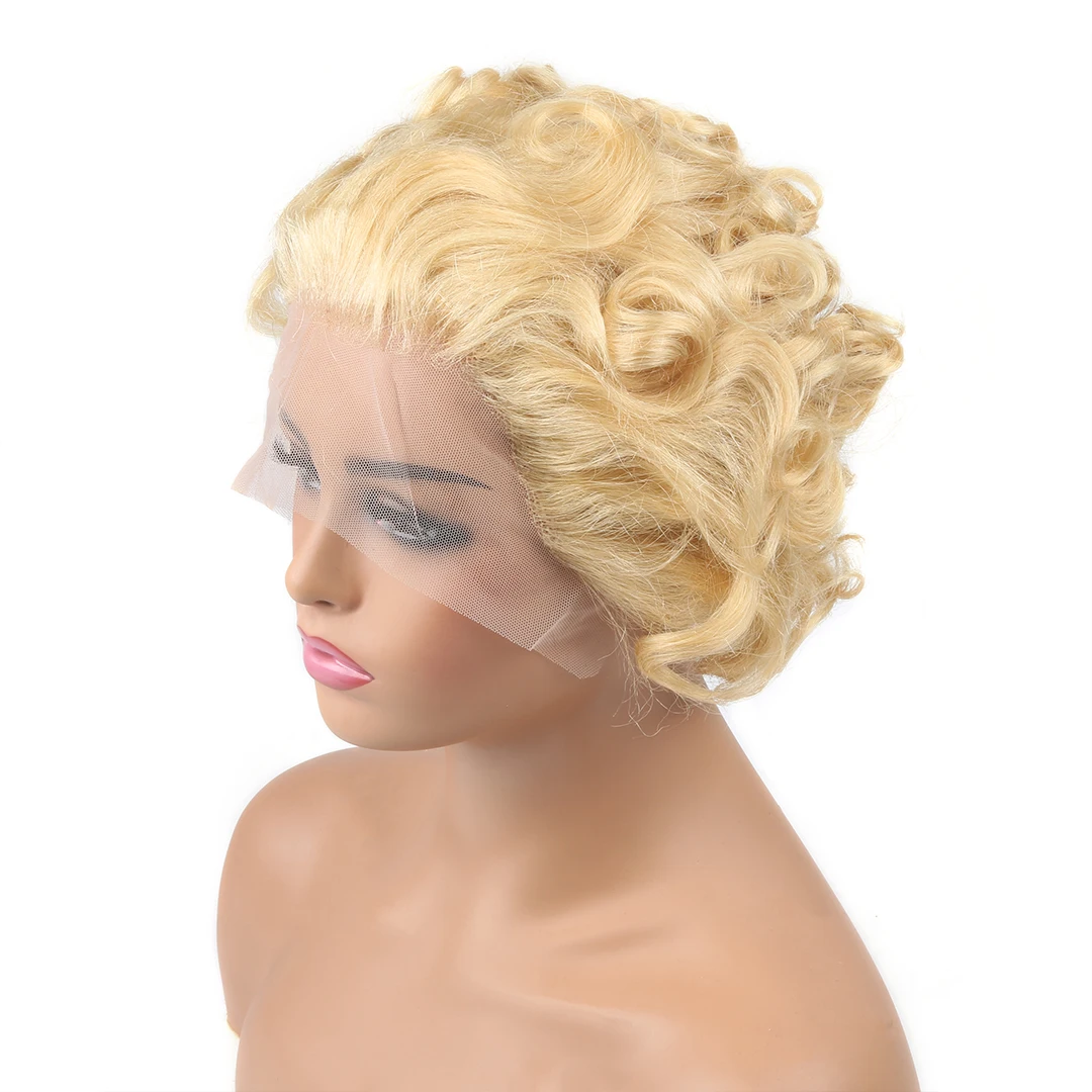 613 Blonde Human Hair Wigs Straight Bob Wig 13X1 Preplucked Transparent Lace Wig Pixie Cut Cheap Wigs For Women Human Hair