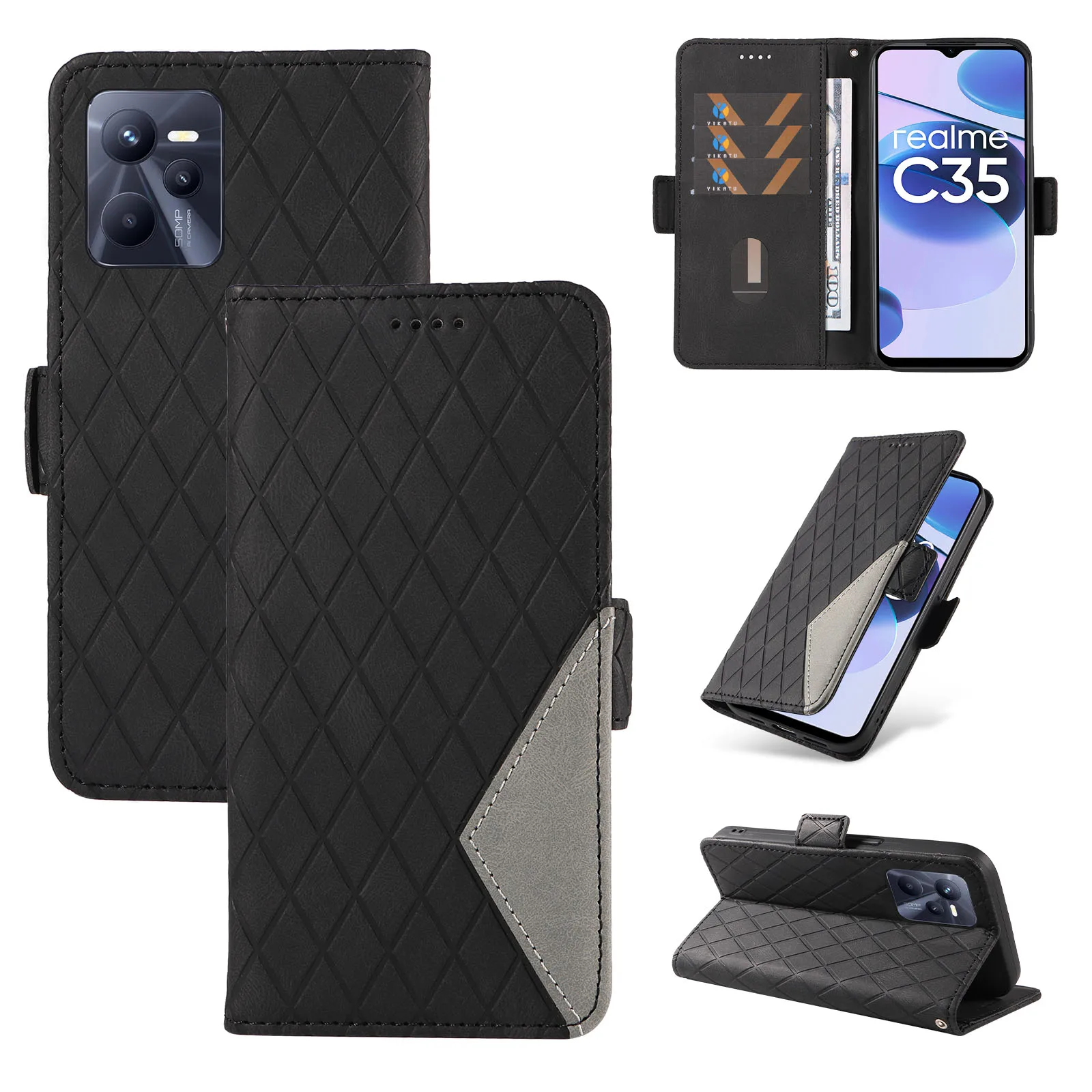 Custodia In Pelle Per Oppo A76 A96 4G K10 4G Realme 9I 8I V23 8Pro F23 A1 Reno8 Lite 5G Reno7 Lite Stand Cover Con Slot Per Schede