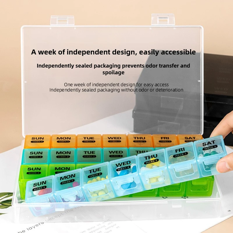 4-Week Moisture-Resistant Pill Organizer with Dust-Proof Box