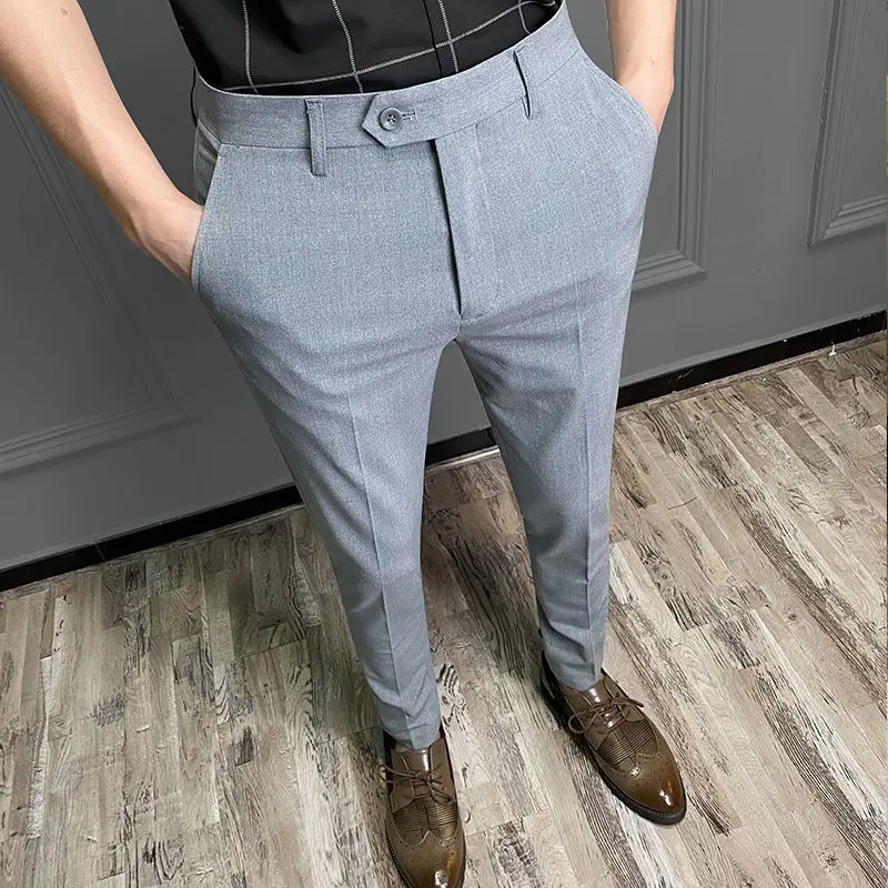 

2022 Mens Spring Summer Fashion Slim Fit Business Dress Pants Men Straight Suit Pants Male Solid Color Formal Trousers G227